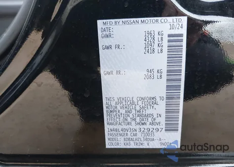 2025 Nissan Altima Sv Fwd z USA, uszkodzony, nr VIN 1N4BL4DV3SN329297